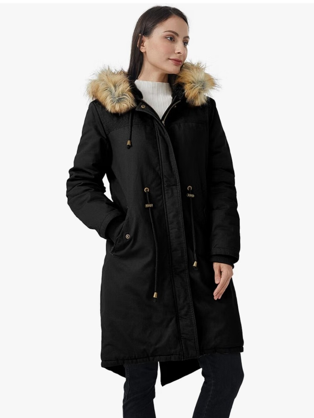 Winter Long Sherpa Lined Parka Jacket Hooded Warm Coat